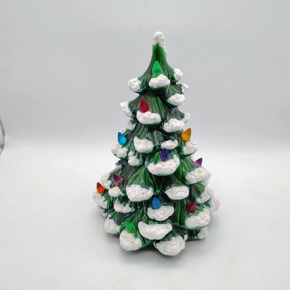 Vintage LIGHT-UP CHRISTMAS TREE Ceramic Snow-Tipped 10